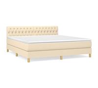 QJBSAVVA Lit Boxspring 180x200 avec Matelas et Surmatelas Crème | Ensemble de literie complet pour chambre à coucher avec tête de lit réglable et revêtement en tissu résistant.