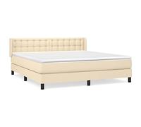 QJBSAVVA Lit Boxspring 180x200 cm avec Matelas et Surmatelas Crème | Cadre de lit en bois massif pour chambre, livré avec matelas à ressorts ensachés et surmatelas moelleux.