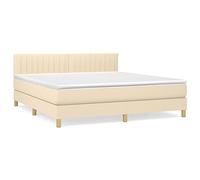 QJBSAVVA Lit Boxspring 180x200 cm avec Matelas et Surmatelas Crème | Ensemble complet pour chambre adulte avec cadre en bois robuste, matelas à ressorts ensachés et surmatelas moelleux.