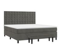 QJBSAVVA Lit Boxspring 180x200 Velours Gris avec Matelas et Banc | Ensemble complet pour chambre avec cadre robuste, tete de lit reglable et banc de bout de lit assorti.