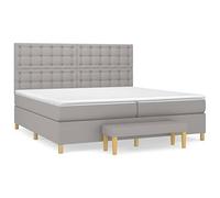 QJBSAVVA Lit Boxspring 200x200 avec Matelas et Banc Gris Clair 5 Pcs | Ensemble complet pour chambre à coucher avec tête de lit réglable, surmatelas doux et banc de lit assorti en tissu.