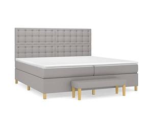 QJBSAVVA Lit Boxspring 200x200 avec Matelas et Banc Gris Clair 5 Pcs | Ensemble complet pour chambre à coucher avec tête de lit réglable, surmatelas doux et banc de lit assorti en tissu.