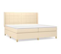 QJBSAVVA Lit Boxspring 200x200 cm avec Matelas et Surmatelas Crème | Cet ensemble complet pour chambre à coucher comprend un cadre robuste, une tête de lit réglable et un surmatelas doux.