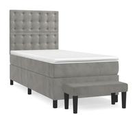 QJBSAVVA Lit Boxspring 80x200 cm en Velours Gris avec Matelas et Banc | Mobilier complet pour chambre à coucher avec sommier en bois, surmatelas en mousse et tête de lit réglable.