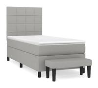 QJBSAVVA Lit Boxspring 80x200 Gris Clair avec Matelas et Banc 5 Pcs | Ensemble complet de lit pour chambre adulte avec tête de lit réglable, matelas confortable et banc de lit assorti.