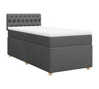 QJBSAVVA Lit Boxspring 90x190 avec Matelas et Surmatelas Gris Foncé | Ensemble de lit simple complet avec sommier à lattes, tête de lit et surmatelas lavable pour chambre d'adulte ou d'ado.