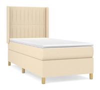 QJBSAVVA Lit Boxspring 90x190 cm avec Matelas et Surmatelas Crème | Ensemble complet de lit pour chambre à coucher avec sommier à ressorts ensachés, tête de lit réglable et surmatelas.