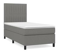 QJBSAVVA Lit Boxspring 90x190 cm avec Matelas et Surmatelas Gris Foncé | Cadre de lit pour chambre à coucher avec matelas à ressorts ensachés absorbant le bruit et surmatelas moelleux.