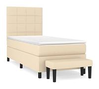 QJBSAVVA Lit Boxspring 90x190 cm Crème avec Matelas et Banc, Set 5 pcs