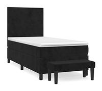QJBSAVVA Lit Boxspring 90x190 Noir avec Matelas Surmatelas et Banc 5 Pcs