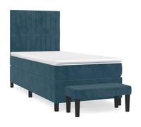 QJBSAVVA Lit Boxspring 90x190 Velours Bleu Foncé avec Matelas Banc 5 Pcs | Ensemble de lit complet pour chambre à coucher avec matelas à ressorts, surmatelas et banc en velours doux.
