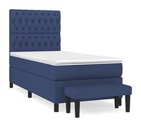 QJBSAVVA Lit Boxspring 90x200 Bleu avec Matelas Surmatelas et Banc 5 pcs