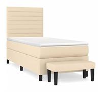 QJBSAVVA Lit Boxspring 90x200 cm avec Matelas et Banc Crème 5 Pcs