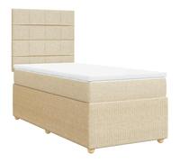 QJBSAVVA Lit Boxspring 90x200 cm avec Matelas et Surmatelas Crème | Ensemble de lit complet avec sommier, tête de lit réglable, matelas à ressorts et surmatelas pour chambre à coucher.