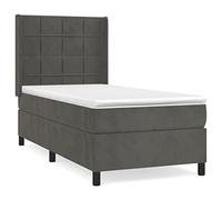 QJBSAVVA Lit Boxspring 90x200 cm avec Matelas et Surmatelas Gris Foncé | Ensemble lit complet une place pour chambre à coucher avec tête de lit capitonnée réglable en hauteur et structure robuste.