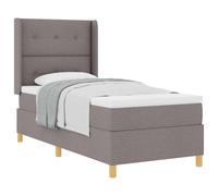QJBSAVVA Lit Boxspring 90x200 cm avec Matelas et Surmatelas Taupe | Lit complet une place pour chambre adulte avec tête de lit réglable en hauteur et pieds dorés élégants.