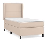 QJBSAVVA Lit Boxspring 90x200 cm Cappuccino avec Matelas et Surmatelas | Ensemble lit complet avec tête de lit réglable et matelas à ressorts pour chambre adulte moderne.