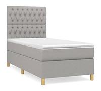 QJBSAVVA Lit Boxspring 90x200 cm Gris Clair avec Matelas et Surmatelas | Ensemble lit complet avec tête réglable et matelas à ressorts pour une chambre moderne et confortable.