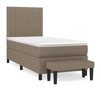 QJBSAVVA Lit Boxspring 90x200 cm Taupe avec Matelas et Banc 5 Pcs | Ensemble complet pour chambre à coucher avec tête de lit réglable, matelas à ressorts ensachés et banc bout de lit.