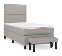 QJBSAVVA Lit Boxspring 90x200 Gris avec Matelas et Banc 5 Pièces | Ensemble complet de lit boxspring pour votre chambre à coucher avec matelas à ressorts ensachés et banc bout de lit.