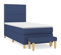 QJBSAVVA Lit Boxspring Complet 100x200 cm avec Matelas et Banc Bleu | Mobilier de chambre bleu comprenant lit une place, matelas ergonomique, surmatelas en mousse et banc rembourré.