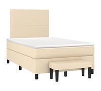 QJBSAVVA Lit Boxspring Complet 120x190 cm Crème en Tissu avec Banc 5 Pcs
