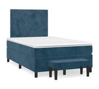 QJBSAVVA Lit Boxspring Complet 120x200cm Velours Bleu Foncé 5-en-1 | Ensemble de lit complet en velours doux avec matelas à ressorts ensachés et banc assorti pour chambre à coucher.