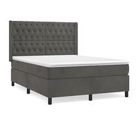 QJBSAVVA Lit Boxspring Complet 140x200 Gris Foncé Velours et Matelas | Ensemble lit complet pour chambre à coucher avec sommier à ressorts ensachés et surmatelas moelleux en mousse.
