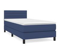 QJBSAVVA Lit Boxspring Complet 90x200 cm avec Matelas et Surmatelas Bleu | Ensemble de lit complet avec sommier, tête de lit réglable et matelas confortable pour moderniser votre chambre.