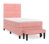 QJBSAVVA Lit Boxspring Complet Rose 80x200 cm en Velours avec Banc 5-en-1 | Ensemble lit complet pour chambre à coucher avec tête de lit réglable en hauteur, matelas ergonomique et banc assorti.
