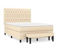 QJBSAVVA Lit Boxspring Crème 140x200 cm avec Matelas et Banc 5 pcs | Ensemble complet pour chambre à coucher avec sommier en tissu, surmatelas, ressorts ensachés et banc bout de lit.