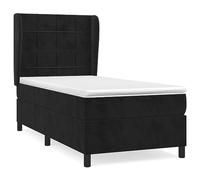QJBSAVVA Lit Boxspring Velours Noir 80x200 cm avec Matelas et Surmatelas | Ensemble de literie complet avec cadre en bois de mélèze et tête de lit réglable pour votre chambre à coucher.