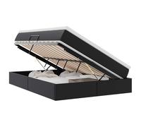 QJBSAVVA Lit Coffre 140x190 cm avec Matelas et Surmatelas Noir | Optimisez votre chambre avec ce couchage complet double comprenant un sommier hydraulique et un accueil moelleux.