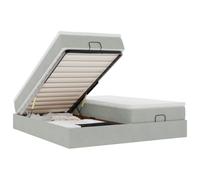 QJBSAVVA Lit Coffre Double 180x200 avec 2 Matelas et Surmatelas Gris | Lit double en velours gris avec coffre de rangement hydraulique et matelas confort pour votre chambre à coucher.