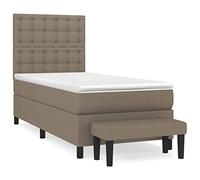 QJBSAVVA Lit Complet 100x200 cm avec Matelas Surmatelas et Banc Taupe | Ensemble lit boxspring 5 en 1 pour votre chambre à coucher, sommier avec matelas à ressorts ensachés et banc.