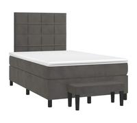 QJBSAVVA Lit Complet 120x190cm Velours Gris Foncé avec Matelas et Banc | Mobilier de chambre complet en velours doux avec cadre solide en pin, tête de lit réglable et assise assortie.