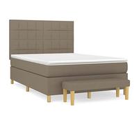 QJBSAVVA Lit Complet 140x190 avec Matelas Surmatelas et Banc Taupe Tissu | Ensemble lit boxspring 5 pièces avec matelas à ressorts, surmatelas et banc pour chambre à coucher moderne.