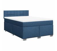 QJBSAVVA Lit Complet 140x190 cm avec Matelas et Surmatelas Bleu | Ensemble lit avec sommier à lattes, tête de lit rembourrée et matelas pour optimiser le confort de votre chambre.