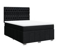 QJBSAVVA Lit Complet 140x190 cm avec Matelas et Surmatelas Noir Tissu | Cadre de lit en tissu avec tête réglable et matelas à ressorts pour optimiser le confort de votre chambre à coucher.