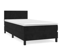 QJBSAVVA Lit Complet 80x200 Velours avec Matelas et Surmatelas Noir | Meuble conçu pour votre chambre, avec tête de lit réglable, matelas ergonomique et surmatelas en mousse inclus.