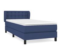 QJBSAVVA Lit Complet 90x200 cm avec Matelas et Surmatelas Bleu en Tissu | Ensemble lit une place avec tête de lit réglable et sommier pour chambre à coucher moderne.