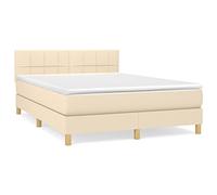 QJBSAVVA Lit Complet avec Matelas et Surmatelas Crème Tissu 140x190 cm | Ensemble de lit double pour chambre à coucher avec sommier en tissu, matelas à ressorts et surmatelas en mousse.