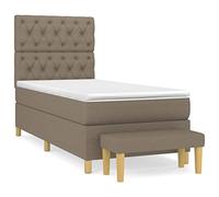 QJBSAVVA Lit Complet avec Matelas Surmatelas et Banc Taupe 80x200cm | Ensemble lit boxspring 5-en-1 taupe pour chambre à coucher avec tête de lit réglable et assise confortable.
