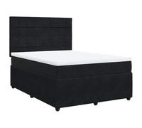 QJBSAVVA Lit Complet Boxspring 160x200 cm avec Matelas et Surmatelas Noir | Ensemble de lit complet en velours noir pour chambre à coucher, incluant sommier, matelas ergonomique et surmatelas.