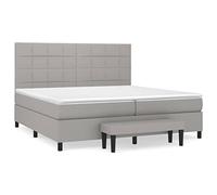 QJBSAVVA Lit Complet Boxspring 200x200cm avec Matelas et Banc Gris Clair | Lit double complet avec matelas à ressorts, surmatelas et banc de bout de lit pour chambre à coucher.