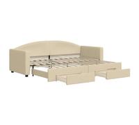 QJBSAVVA Lit de Jour Gigogne Canapé Lit avec 2 Tiroirs Crème 80x200 cm | Cadre de banquette convertible 2 places pour salon ou chambre d'amis, avec deux grands bacs de rangement sur roulettes.
