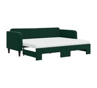 QJBSAVVA Lit de Repos Gigogne avec 2 Matelas en Velours Vert Foncé | Canapé-lit gigogne moderne en velours vert foncé avec 2 matelas en mousse, idéal pour le salon ou la chambre.