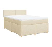 QJBSAVVA Lit Double 140x200 avec Sommier Matelas et Surmatelas Crème | Ensemble de lit pour chambre à coucher avec sommier à lattes, matelas ergonomique et surmatelas lavable.