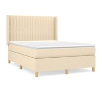 QJBSAVVA Lit Double Boxspring 140x190 cm avec Matelas et Surmatelas | Ensemble de literie complet pour chambre à coucher avec tête de lit réglable et sommier en bois solide robuste.