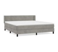 QJBSAVVA Lit Double Velours Gris 160x200cm Sommier Matelas Surmatelas | Ensemble literie complet avec tête de lit réglable et matelas à ressorts pour chambre à coucher moderne.